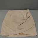 Ezcosplay Women High Waisted Faux Suede Ruched Wrap Mini Skirt Asymmetrical Tulip Hem Bodycon Short Skirts Beige, Size S