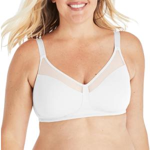 Playtex Women's 18 Hour Minimizer Smoothing Full-Coverage Wireless T-Shirt Bra with Mesh Trim (White)