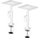 suptek Clamp-on Speaker Stand Desk Mount Set, Height Adjustment, Tilt, Swivel, 9.6 x 8.8 inch Trays, Universal Audio Holders for Computer and Bookshelf Speakers, Elevated Sound, 2 Pack, White, SDM001W