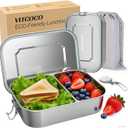 Stainless Steel Bento Lunch Box with Drawstring Storage Bag - 47oz/1400ml Metal Food Container, Partitionable, Leak-Proof, Dishwasher-Safe for Travel & Work