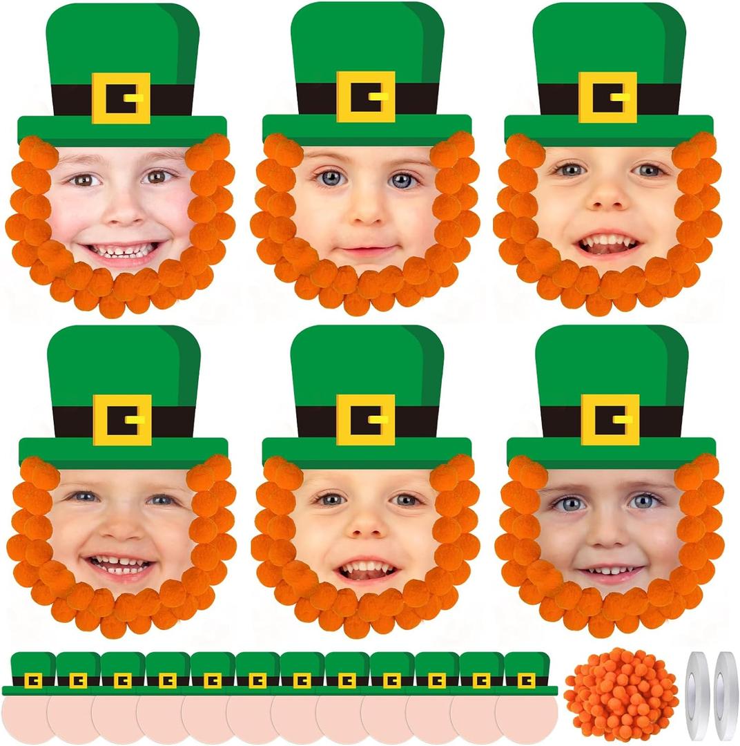 Cinrobiye 24 Set St. Patricks Day Picture Frame Craft Kits,St. Patrick's Craft Ornaments Photo Props Decoration for Toddler Classroom Activities Lucky Shamrock Clover Irish Party Favor Supplies (Face)