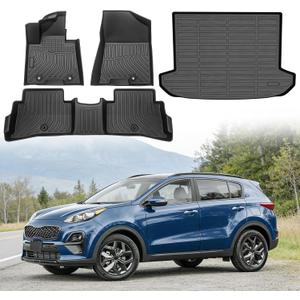 Floor Mats for Kia Sportage 2017-2022 (Only for Gas), Custom Fit Heavy Duty TPE All Weather Protection, Waterproof Non-Slip Black Car Liners for Front & Rear (Two-Row Floor Mats & Cargo Liner)