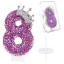 Ceya Number 8 Birthday Candles,Purple Crown Candle for Cake, Sparkling Number Glitter Candle 3.14inch Cake Topper,8st Birthday Decorations for Girl Women Reunions Anniversary Party Supplies