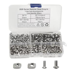 XINGYHENG 200Pcs M4 M5 T Nuts Hammer Head Fastener Nut Drop in T Slot Nut Assortment Kit Nickel Plated Carbon Steel with Screws and 2 Wrenches for Aluminum Profile