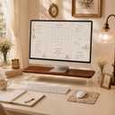 Bamboo Monitor Riser, Wide Desktop Monitor Stand for Desk with Clear Acrylic Legs, 31.5 x 8 inch Bamboo Wood Shelf, Fit Keyboard, Home Office Workspace Accessories, Study Stationaries Storage (Bro)