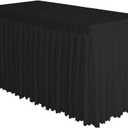 Surmente Black Table Skirt for Rectangle Tables-14ft Black Skirting for Teacher Desks, Weddings, Banquets, or Parties