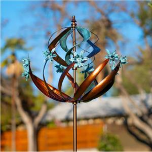 Yard Garden Wind Spinners Outdoor- Extra Large Kinetic Metal Wind Sculptures & Spinners, Yard Garden Decoration for Outdoor (26" W x 86" H) (Unique Globe Copper Teal)
