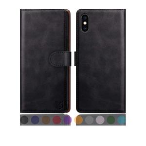 SUANPOT for iPhone X/XS 5.8"(Non XS Max 6.5") with RFID Blocking Leather Wallet case Credit Card Holder, Flip Folio Book Phone case Shockproof Cover for Women Men for Apple X/Xs case Wallet Black