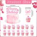 106 Pcs Pink Bow Party Decorations Cute Bow Coquette Supplies for Princess, Bridal Party with Pink Banner, Hanging Swirls, Cake and Cupcake Toppers, Balloons and Stickers(Birthday)