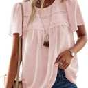 Womens Summer Tops Crewneck Short Sleeve Shirts Casual Chiffon Blouses Flowy Lace Hem Boho Clothing Trendy 2026, Size XL