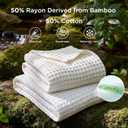 Bedsure Cooling Cotton Waffle Queen Size Blanket - Lightweight Breathable Blanket of Rayon Derived from Bamboo for Hot Sleepers, Luxury Throws for Bed, Couch and Sofa, White, 90x90 Inches