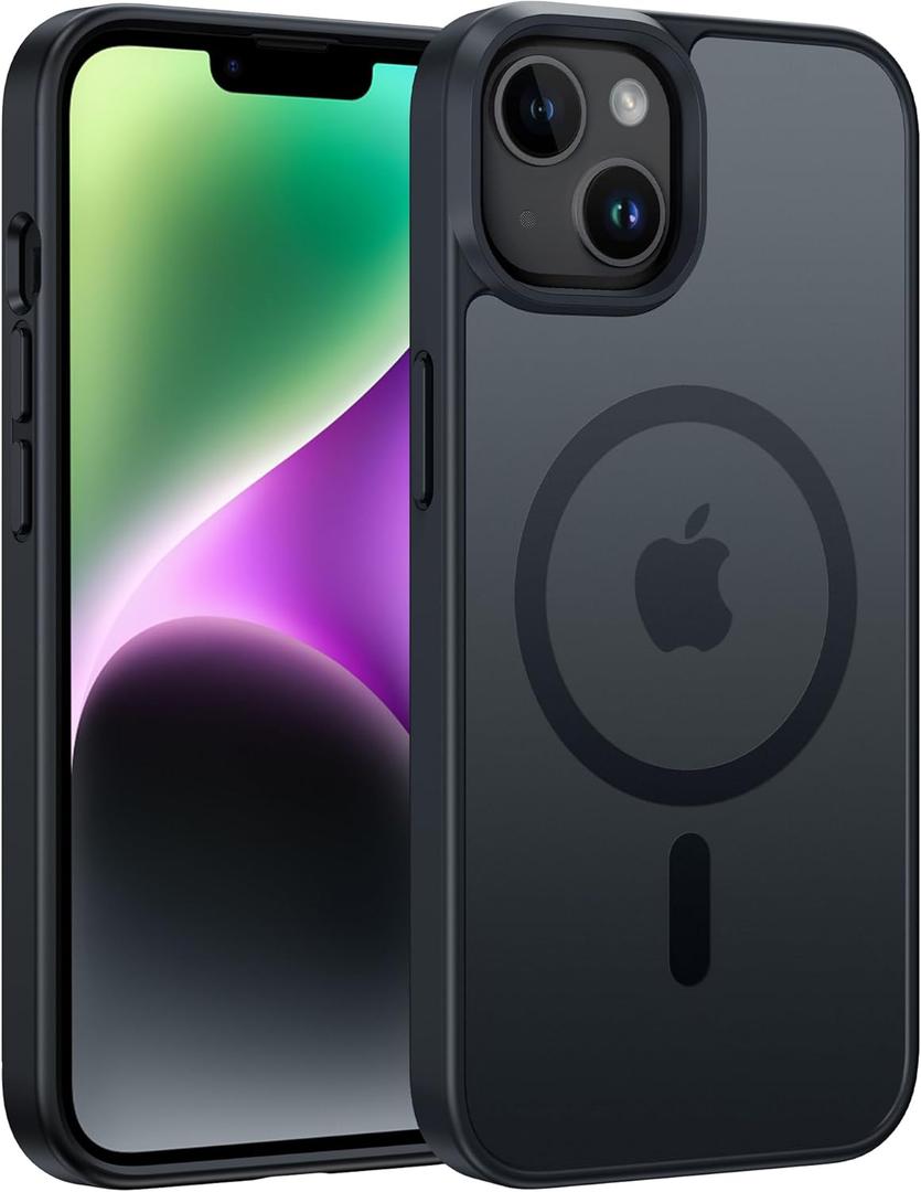 FNTCASE for iPhone 13/14 Phone Case: iPhone 16e Magnetic Translucent Matte Back Cover Metal Button Military Grade Protection Shockproof Shell Full Body Protective Slim Cell Phonecase (Black)