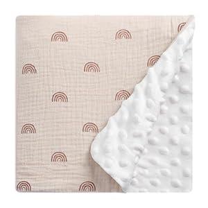 Knirose Fluffy-Backed Baby Swaddle Blankets Double Layer 100% Muslin Cotton Front Nursery Plush Dotted Fleece Back Receiving Bed Quilt Blanket for Unisex Newborn Baby Toddler Boys Girls 30 x 41 Inches