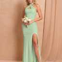 Women Bodycon Maxi Dress High Slit Halter Tie Ruched Long Formal Cocktail Wedding Guest Dresses (Green, S)