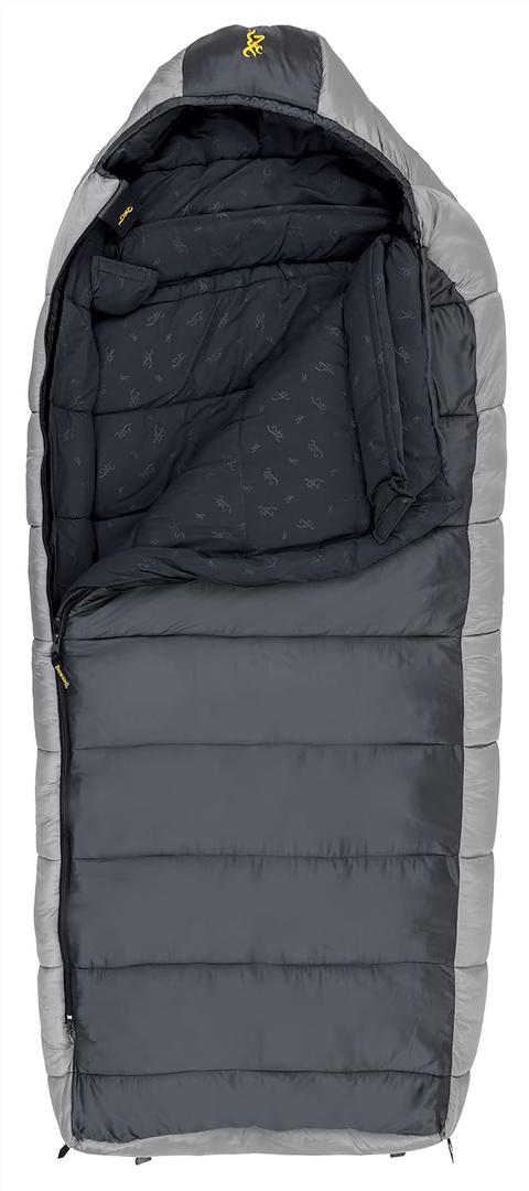 Browning McKinley -30 Sleeping Bag - Oversize Insulated Hooded Rectangle Made with Ripstop Outer and Brushed Polyester Liner, with Compression Stuff Sack, Charcoal/Gray, One Size