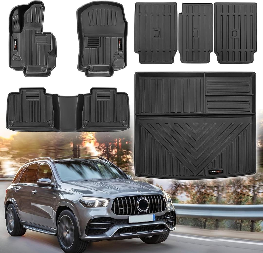 Floor Mats Cargo Liner and Backrest Mat for 2020-2025 2026 Mercedes Benz GLE Accessories All Weather TPE Rubber Protector Mat (Not for Coupe or 7 Seat)