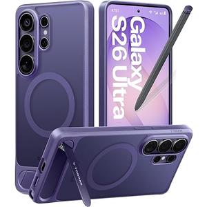 TORRAS Strong Magnetic & Seamless Stand for Samsung Galaxy S26 Ultra Case, Fit for MagSafe, MilGrade Drop Protection, Kickstand for Samsung Galaxy S26 Ultra Case, Translucent Back/Purple Edge