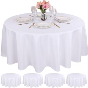 Kesfey 4 Packs White Round Table Cloths 90 Inch White Polyester Circle Bulk Linen Tablecloth Wrinkle Resistant Tablecloths Washable High Density Fabric Table covers for Wedding Camping Banquet Parties