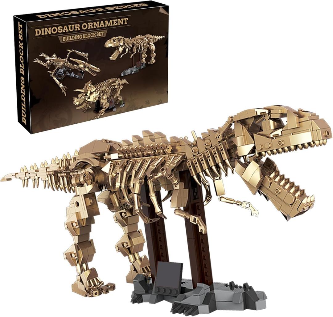 Tyrannosaurus Rex Fossil Skeleton Building Blocks Dinosaur Construction Model Kit with Articulated Joints & Display Stand for Learning & Display STEM for Dino Lovers Kids & Adults