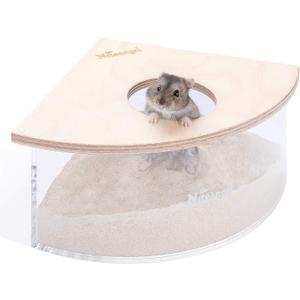 Niteangel Animal Sand-Bath Box: - Acrylic Critter's Sand Bath Shower Room & Digging Sand Container for Hamsters Mice Lemming Gerbils or Other Small Pets (Triangle, Birch-Wood)