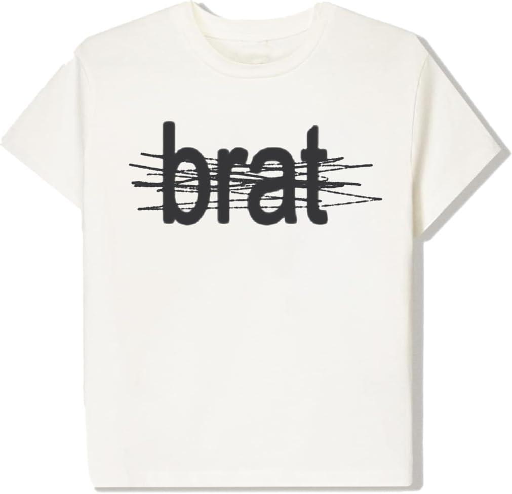 Charli XCX Unisex Adult Offical Merch Scratched Out Brat Cropped T-Shirt (White, XL)
