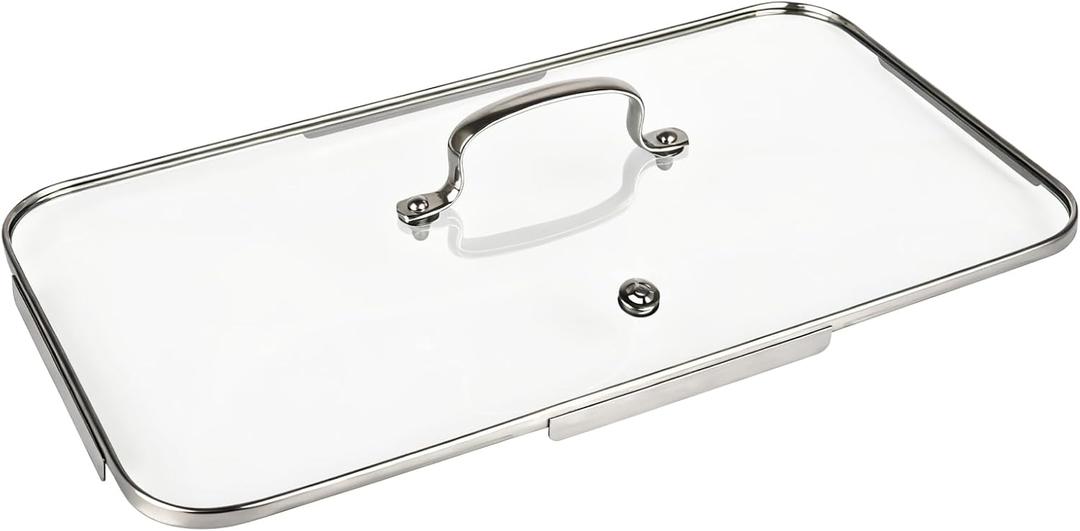 Vayepro Griddle Glass Lid for Lodge 9.5 x 16.75 Inch Cast Iron Rectangular Reversible Grill/Griddle, Clear Pot Cover Accessories, Glass Basting, Keep Warm and Prevent Splashing