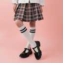 2 x JABASIC Girls School Uniform Dress Shoes T-Strap Mary Jane Flats (Black)