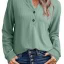 SHEWIN Women Shirts Long Sleeve Ribbed Knit Tops Fall Dressy Tunic Pullover Oversized Sweatshirt Spring Casual Trendy Clothes 2025 V Neck Outfits Green Size M (M)
