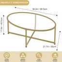 Wolawu Coffee Table Gold Oval Glass Coffee Tables for Living Room,Modern Gold Metal Frame Tea Tables for Small Space, Tempered Glass Top Center Table with Stable Cross Base for Bedroom, Office,Balcony, 39.37 inches x 21.62 inches x 17.72 inches