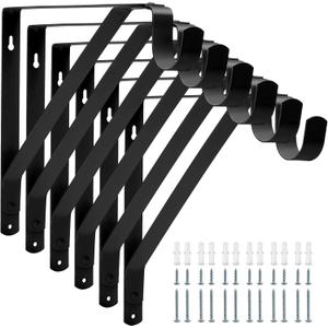 Closet Rod Bracket Heavy Duty Total Up to 300 lbs (6-Pack)- Wall Mounted Shelf Supports for Closet, Garage, Laundry, Rust-Proof Metal with Screws & Anchors, Black