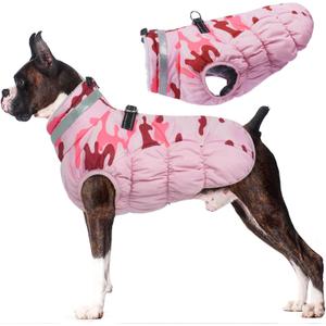 Lelepet Warm Dog Winter Coat Dog Coats for Dogs Waterproof Dogs Jacket with Harness Built in Reflective Cold Weather Coats Windproof Zip-Up Winter Fleece Vest Snowsuit Boxer Pink Camo XL