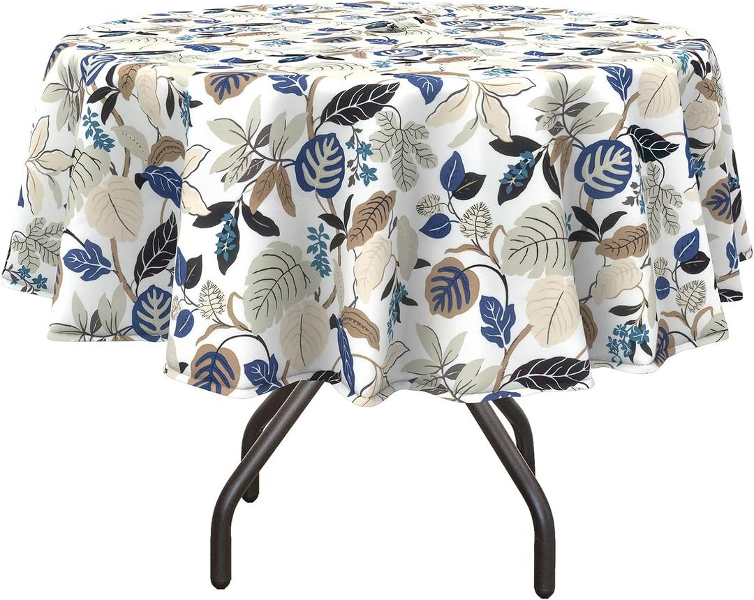 DYTXIII Outdoor Round Tablecloth with Umbrella Hole 60 Inch, Water Repellent & Fade Resistant Table Cover, All Weather Outdoor Tablecloth for Garden & Party Table, Breeze Leaves Beige