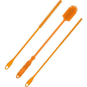 3pcs Silicone Bottle Brush & Straw Cleaner Brush, Reusable Straw Cleaning Brush Water Cup Brush Set Extra Long Brush Kit Bottle Accessories for Stanley Tumbler & Metal Glass Straws (Orange)
