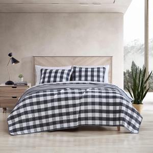 Eddie Bauer - Queen Quilt Set, Reversible Cotton Bedding with Matching Shams, Plaid Home Decor (Lakehouse Plaid Dark Grey, Queen)