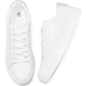 Adokoo Women's Fashion Sneakers PU Leather Casual Shoes White Tennis Low Top Shoes Womens Lace Up Sneakers (9)