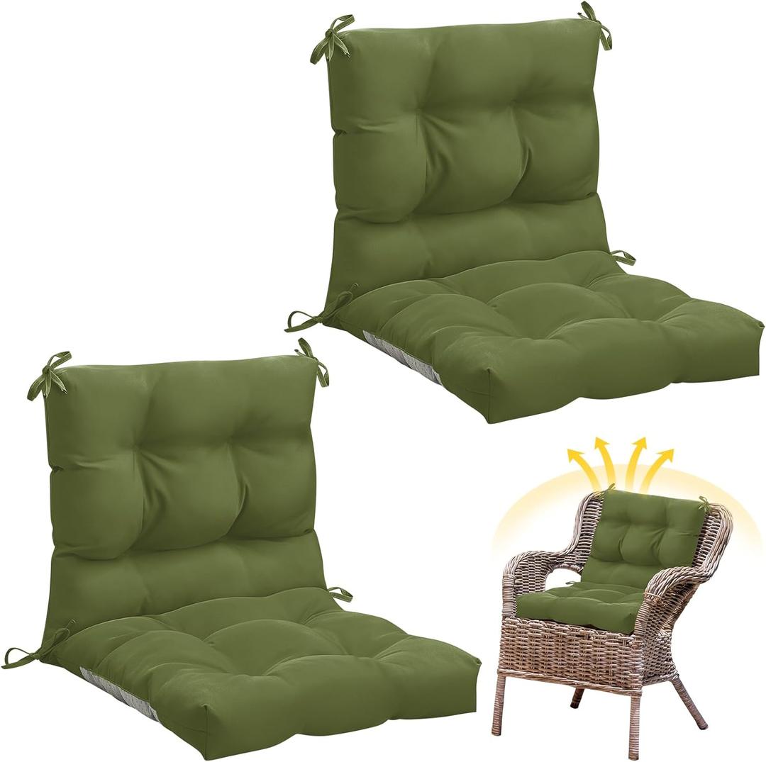 Marsui 2 Pcs Outdoor Indoor High Back Chair Cushions Patio Furniture Tufted Pillow with Ties Water-Resistant Replacement Outdoor Rocking Chair Cushions, 42 x 21 Inches (Moss Green,Solid Color)