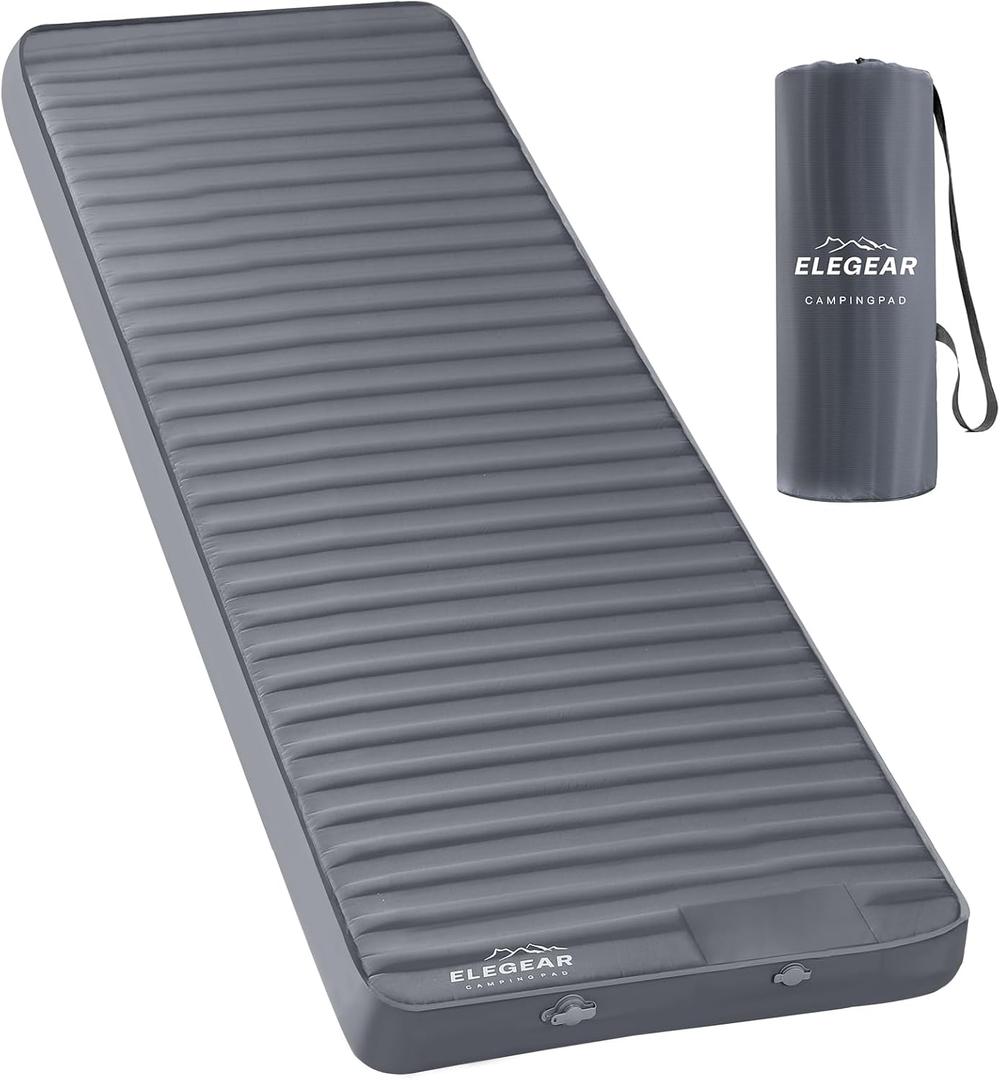 Elegear Air & Foam Camping Sleeping Pad, HexaFoam Camping Mattress Pad with Built-in Foot Pump Memory Foam Camp Pad 4-Season Camp Sleeping Mat for Travel/Car/Tent, Gray (Single, Grey)