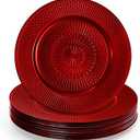 DEAYOU 12 Pack Red Charger Plate, 13-inch Beaded Chargers for Dinner Plates, Plastic Reusable Round Charger Platters for Wedding, Party, Event, Table Setting, Decoration, Holiday