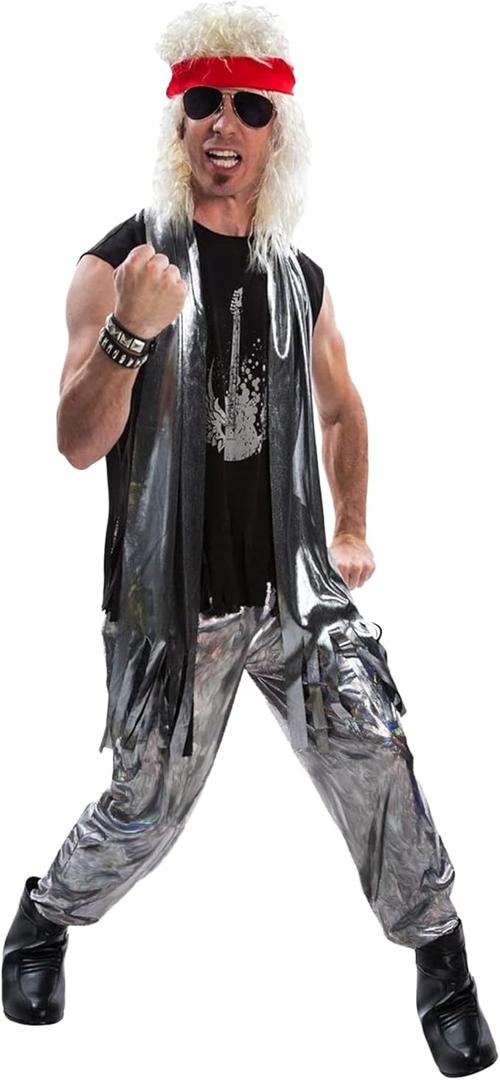 Morph 80s Rocker Costume for Men, Rockstar Outfit, Rock and Roll Attire, Retro Look XL