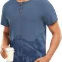 XUZHU Men's Summer Polo Shirts Short Sleeve Cotton Casual Henley T-Shirts Button Raglan Sleeve Tees (Blue, XXXL)