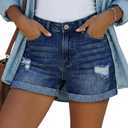 onlypuff Women Denim Shorts Ripped Mid Waisted Jean Shorts with Pockets