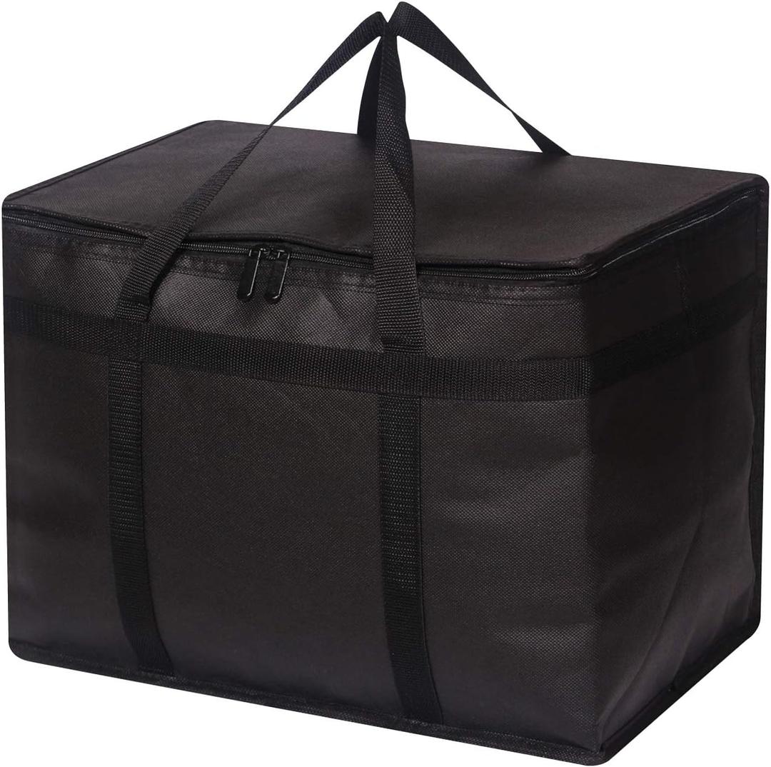 Insulated Reusable Grocery Bags with Sturdy Zipper Reinforced Bottom & Handles, Foldable Washable Heavy Duty Cooler Totes for Hot or Cold Food Delivery, Groceries, Travel, Shopping XL