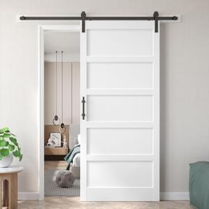 Fredbeck 42x96 inch White Barn Door with 7FT Sliding Door Hardware Kit Included & Handle,MDF,Solid PVC Surface,DIY Assembly,5-Panel