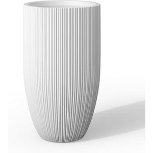 Kante 24 Inch Tall Round Concrete Planter, Large Indoor Outdoor Plant Pots with Drainage Hole and Rubber Plug, Modern Decorative Garden Pots for Home Patio Porch, Textured White