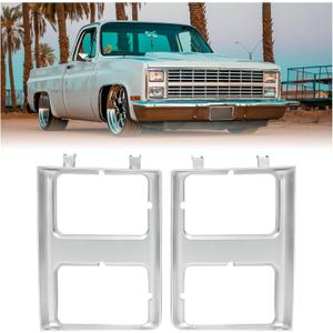 HECASA Pair Headlight Bezel Compatible with 1985-1988 Chevy Chevrolet GMC C/K/R/V Series Truck Blazer Jimmy Replacement for GM2512126 GM2513126 Headlamp Trim Cover Silver Driver & Passenger Side