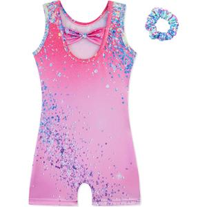 HOZIY Gymnastics Leotards for Girls with Shorts Biketards Dance Tumbling Outfits Matching Scrunchies, 3-4T