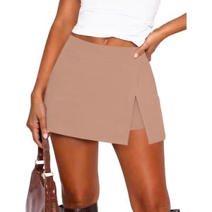 LOMON Mini Skirts for Women with Shorts Underneath Stretchy Bodycon Side Slit Sexy Y2K Going Out Outfits