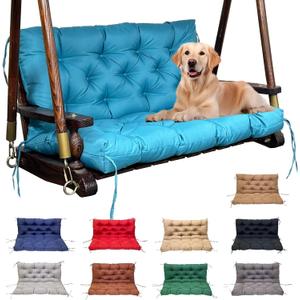 Porch Swing Cushions Replacement: Waterproof 2-3 Seater Patio Bench Cushion with Backrest Ties - 4 Inch Thickened Swing Seat Cushion for Garden Backyard Outdoor Furniture (Light Blue)