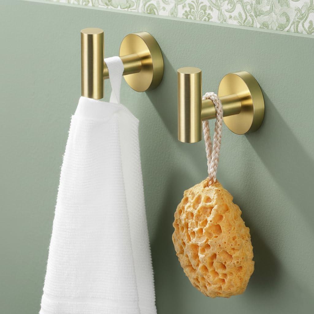 KES Bath Towel Hook Robe Hook for Bathroom Kitchen Wall Mount SUS 304 Stainless Steel Brushed Gold 2 Pack, A2164-BZ-P2