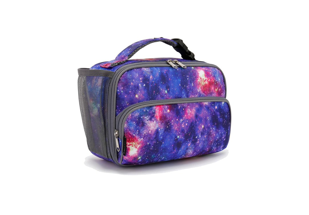 FlowFly Kids Lunch box Insulated Soft Bag Mini Cooler Back to School Thermal Meal Tote Kit for Girls, Boys, Galaxy
